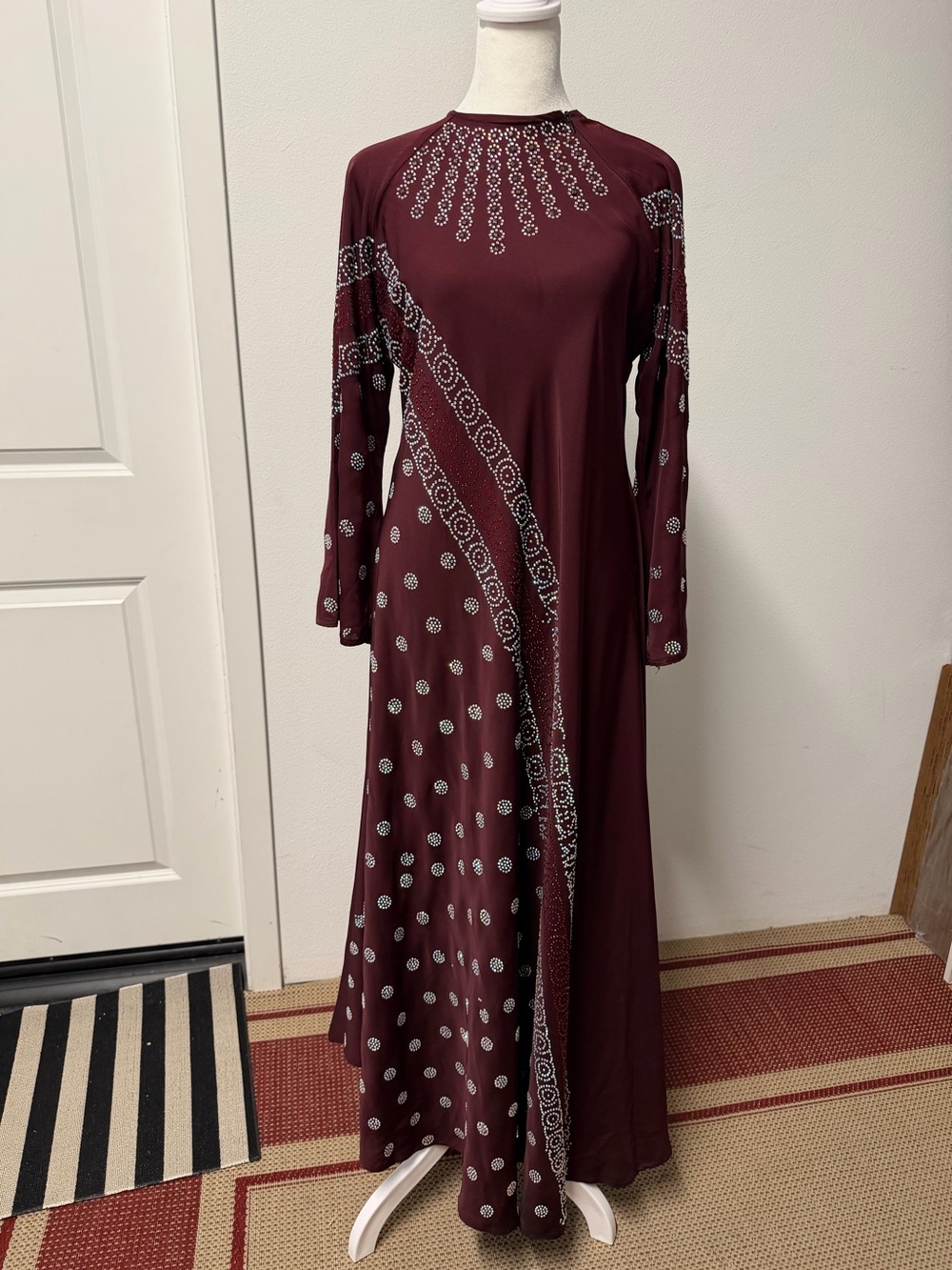 Burgundy Rhinestone Embellished Maxi Dress / Abaya
